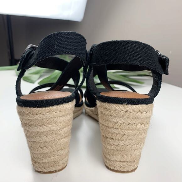 Lucky Brand Mytila Sandals Wedge Espadrille Black Fabric Strappy Women's 7 - Picture 11 of 12
